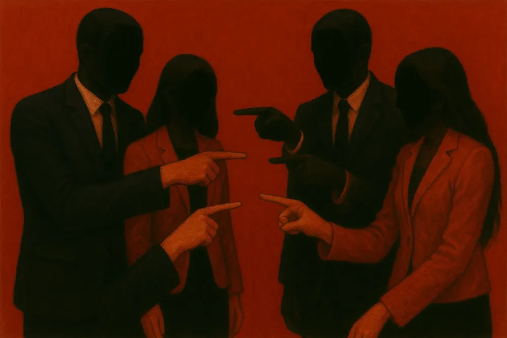 Figura acusadora en rojo veneciano